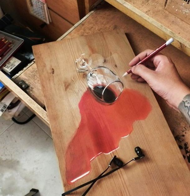 彩色铅3d立体主义在木板上画现实静物画