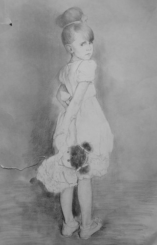 小女孩的素描和精美的手绘作品