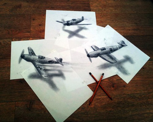 纸上生动的飞机和船舶三维立体画