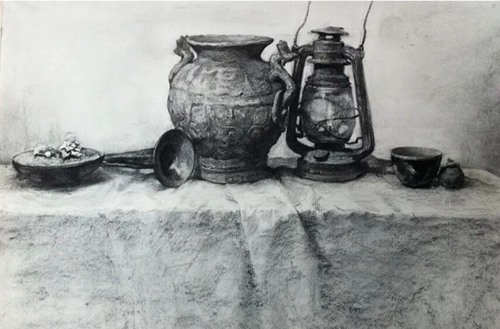 阎成发在杭州东宇工作室的静物画