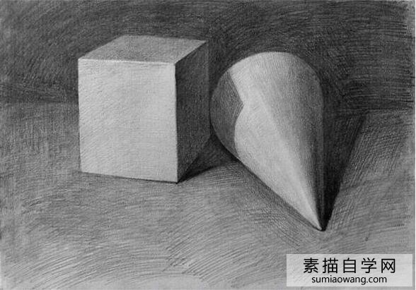 立方体和圆锥石膏几何图形草图