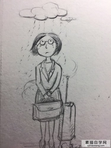 卡通小品:雨天旅行的人