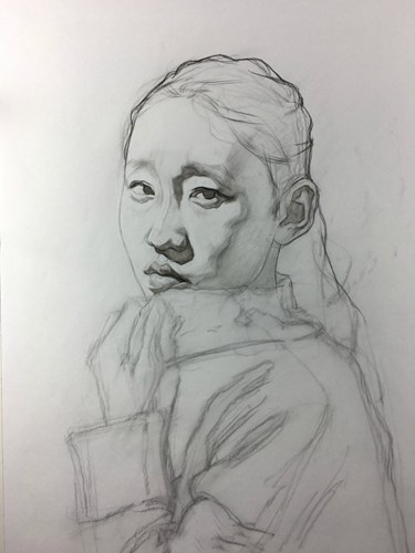 刘斌素描：穿毛衣女孩超写实素描步骤教程图