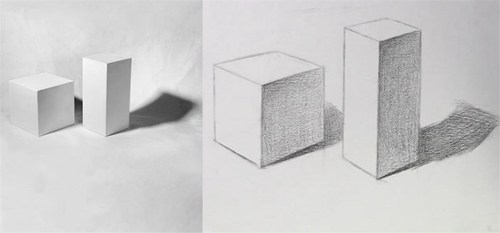 正方体 长方体组合素描图片 视频教程