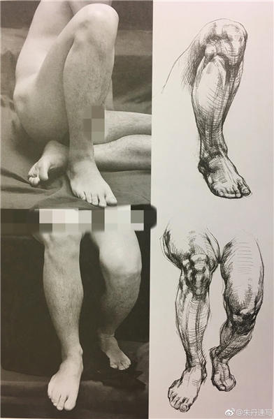人物腿部各角度照片与结构素描对照图