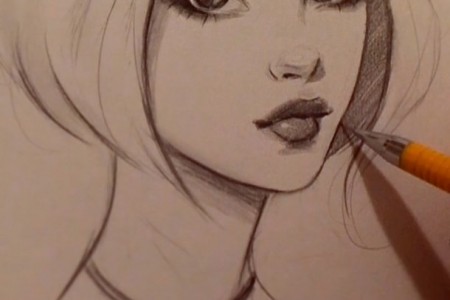 非常可爱的女孩漂亮的嘴唇手绘铅笔素描