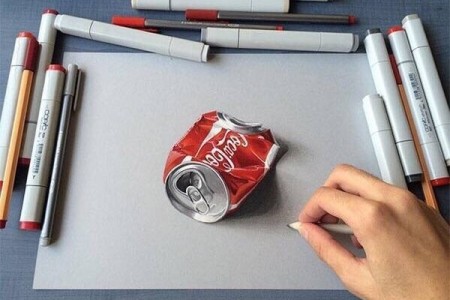 可口可乐罐3d立体图逼真彩色铅手绘