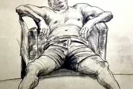 崔恒正在教你画一个人物，一个躺着的中年男人的素描。